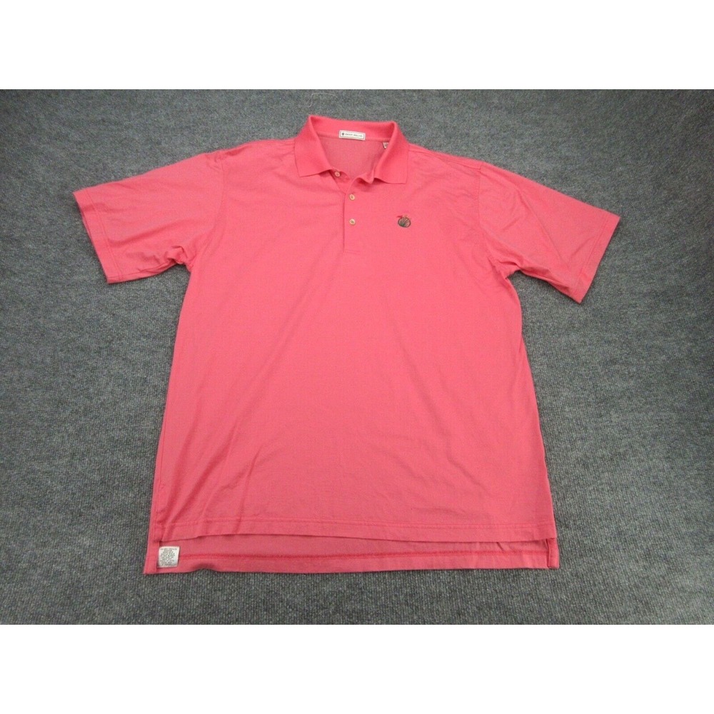 Peter Millar Mens Polo Shirt Regular Fit Coral Pink Golf Logo Cotton Large